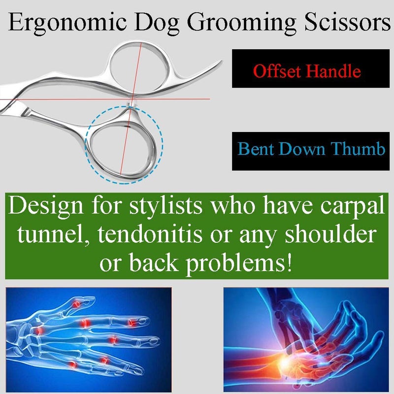 Moontay Professional 7.0" Dog Grooming Chunkers Scissors, Upward Curved Pets Grooming Thinning/Blending Shears - Japan 440C Stainless Steel for Pet Groomers or Family DIY Use 18 Teeth - Image 5